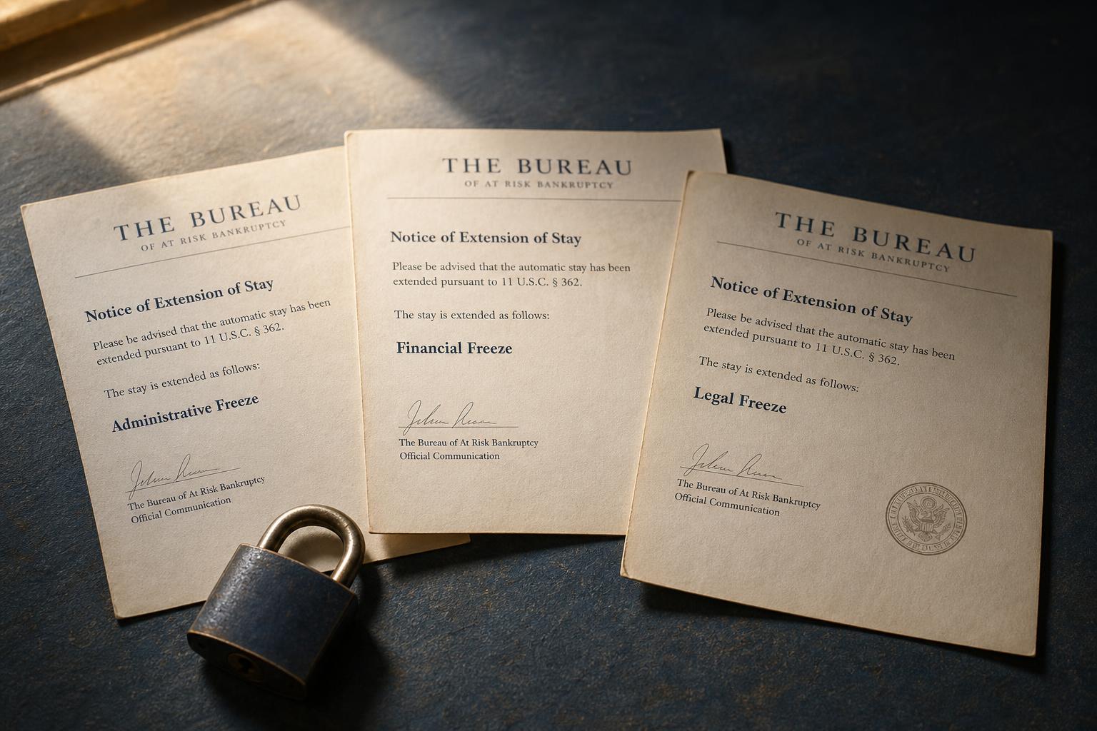 Tres cartas de los burós dispuestas con un candado, que representan los tres congelamientos