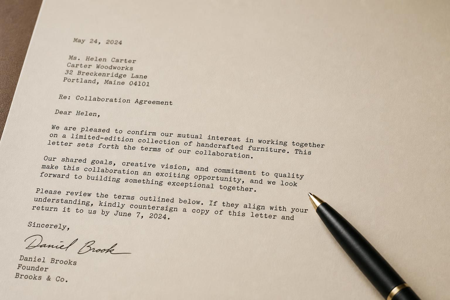 A written pay-for-delete agreement letter on a desk with a pen