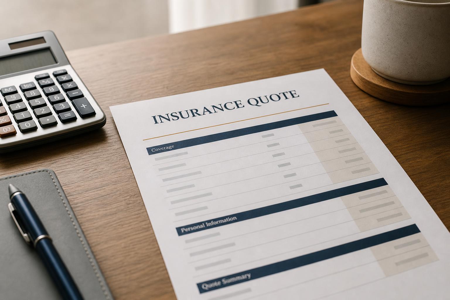 An insurance quote sheet beside a calculator, no readable numbers